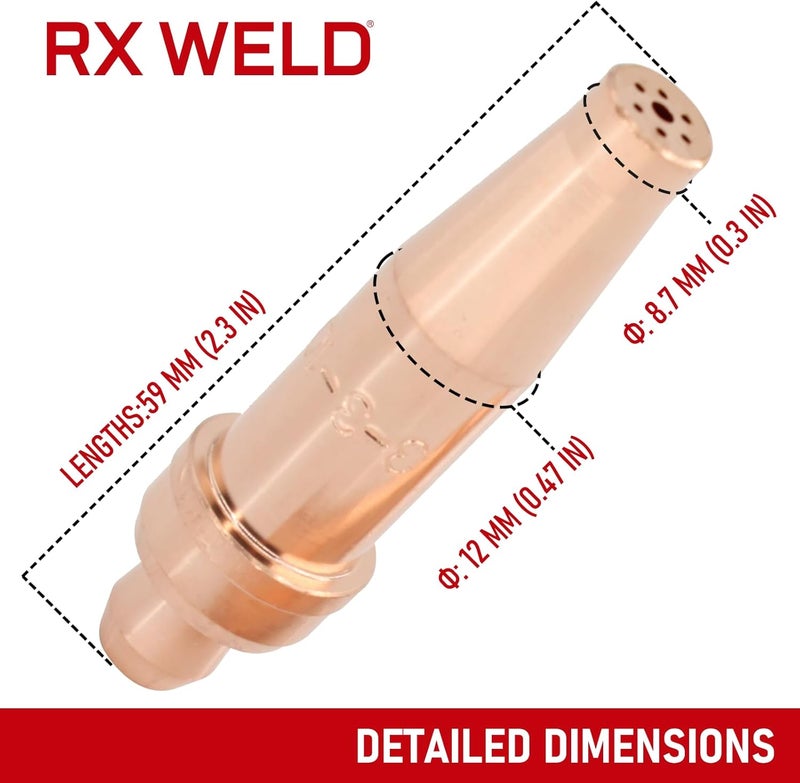 RX WELD 3-3-101 Acetylene Cutting Torch Tips, Fit V-Style Light/Medium Duty Torch - Pack of 2 (3-3-101) - Image 3